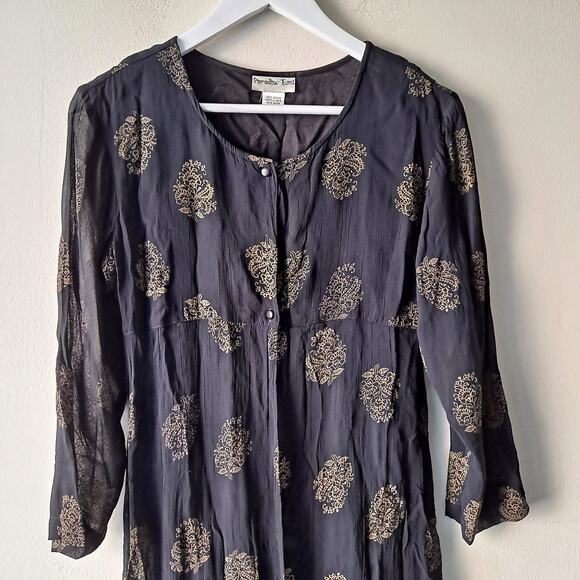Paradise East Rayon Black & Gold Indian Print Transparent Cape Jacket - Size S - Picture 6 of 13